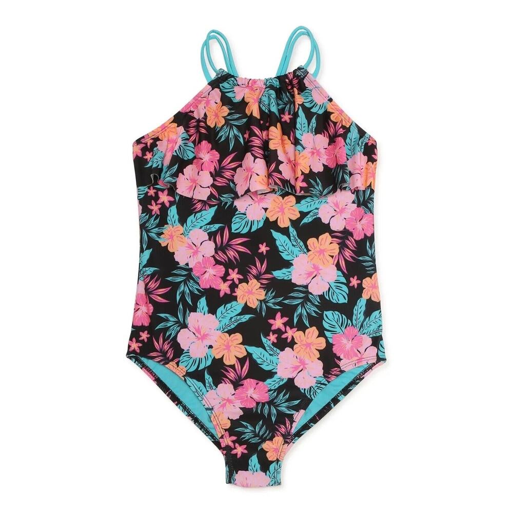 Wonder Nation Girls’ Fashion One Piece Swimsuit Floral M (7-8)